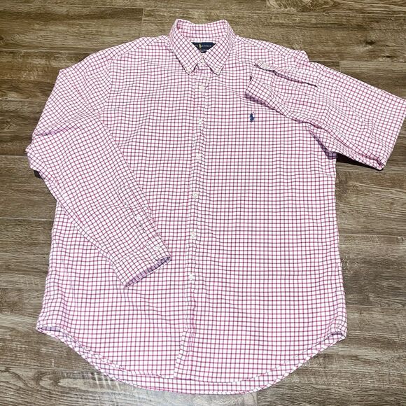 Ralph Lauren Shirt Mens 2XL Pink Slim Fit Button Up Check Lightweight Flannel - Picture 2 of 7